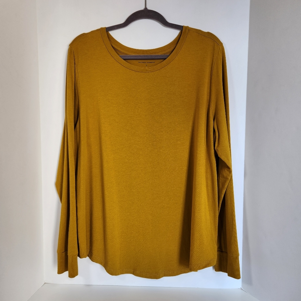 EUC Universal Standard Tee-Rex long sleeve scoop neck top mustard yellow Sz M/18